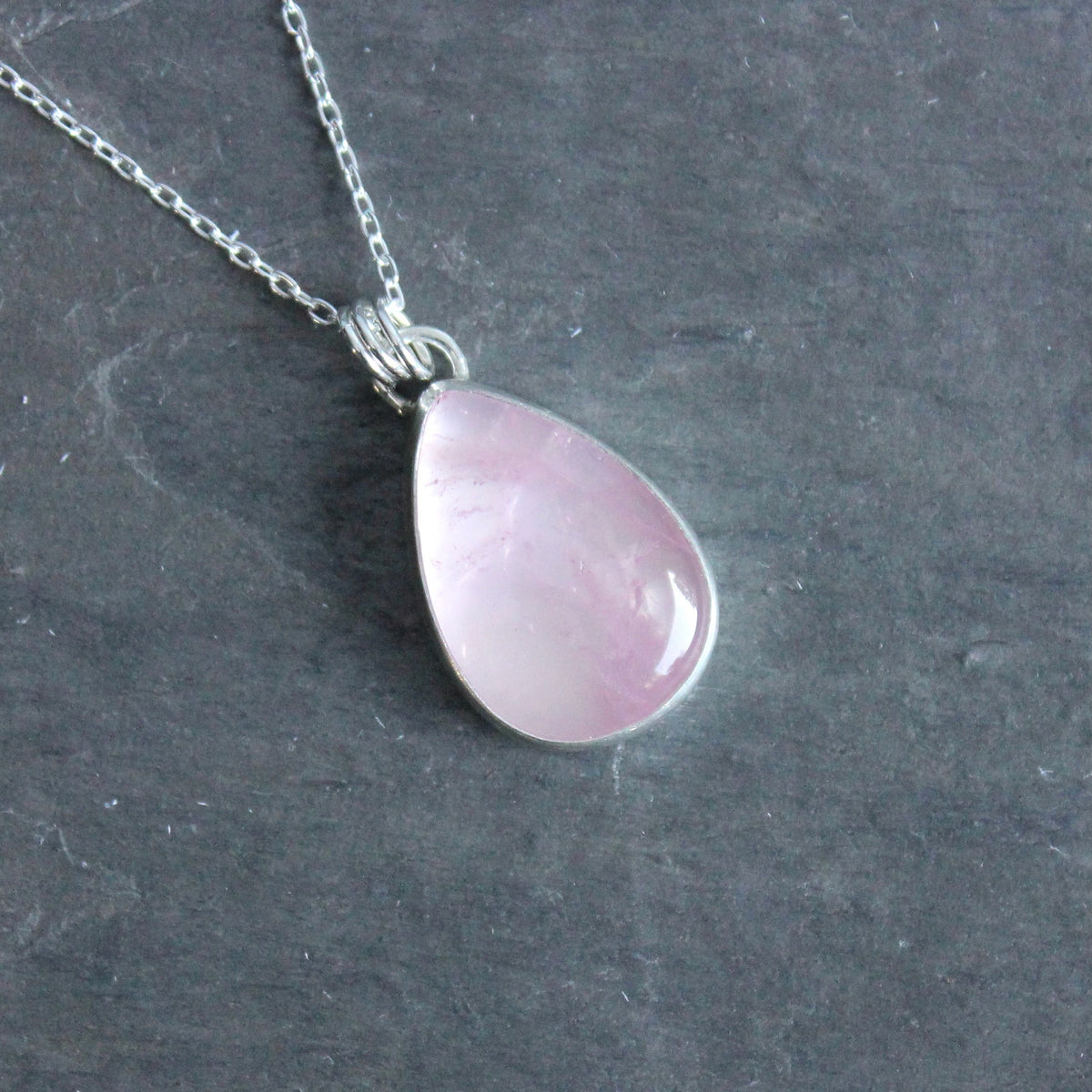 Large Rose Quartz Teardrop Pendant Necklace | Pink Gemstone Jewelry