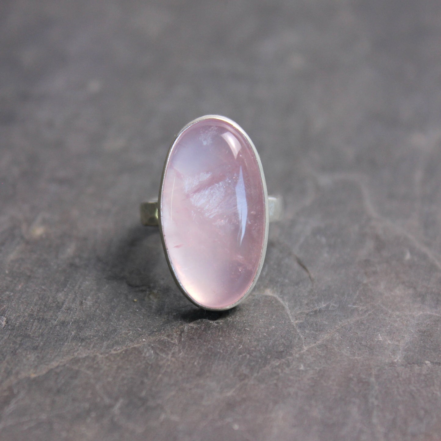 Rose Quartz Statement Ring Size 5 | Handmade Sterling Silver | Pink Gemstone