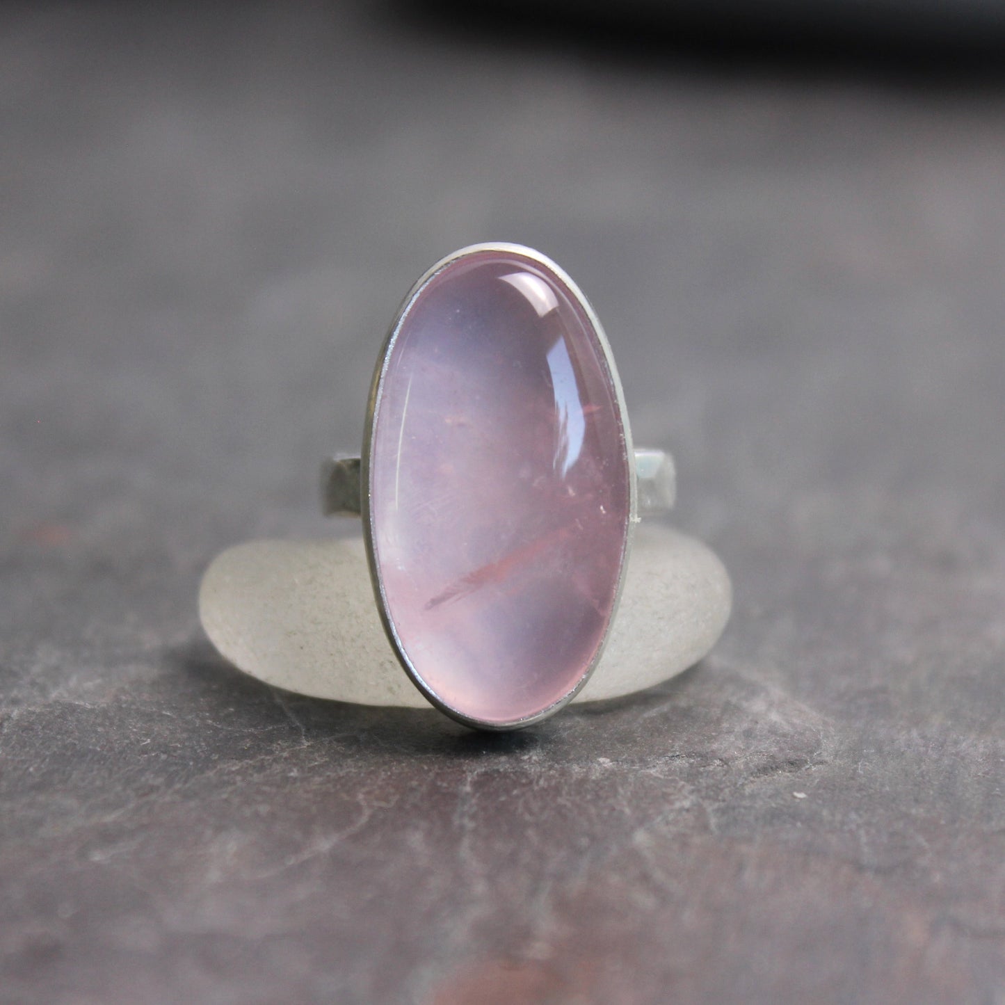 Rose Quartz Statement Ring Size 5 | Handmade Sterling Silver | Pink Gemstone