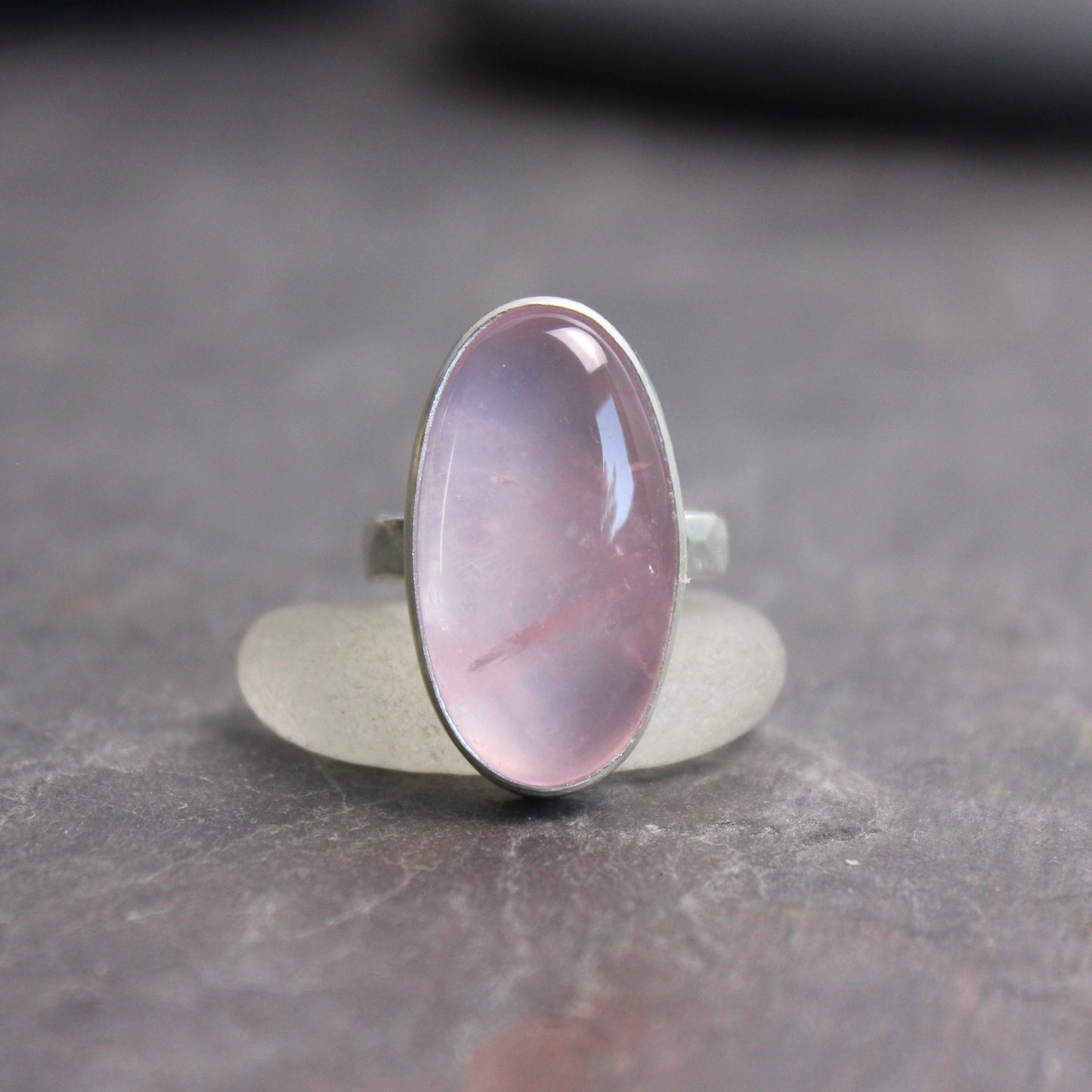 Rose Quartz Statement Ring Size 5 | Handmade Sterling Silver | Pink Gemstone