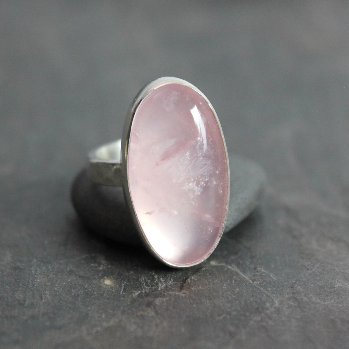 Rose Quartz Statement Ring Size 5 | Handmade Sterling Silver | Pink Gemstone