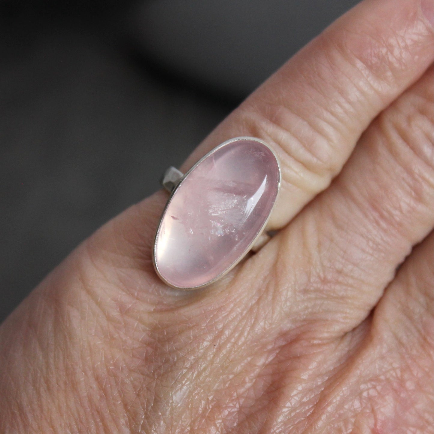 Rose Quartz Statement Ring Size 5 | Handmade Sterling Silver | Pink Gemstone