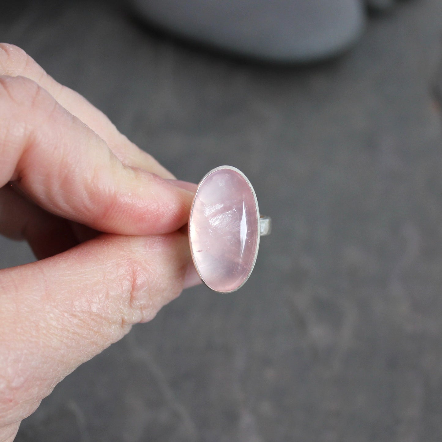 Rose Quartz Statement Ring Size 5 | Handmade Sterling Silver | Pink Gemstone
