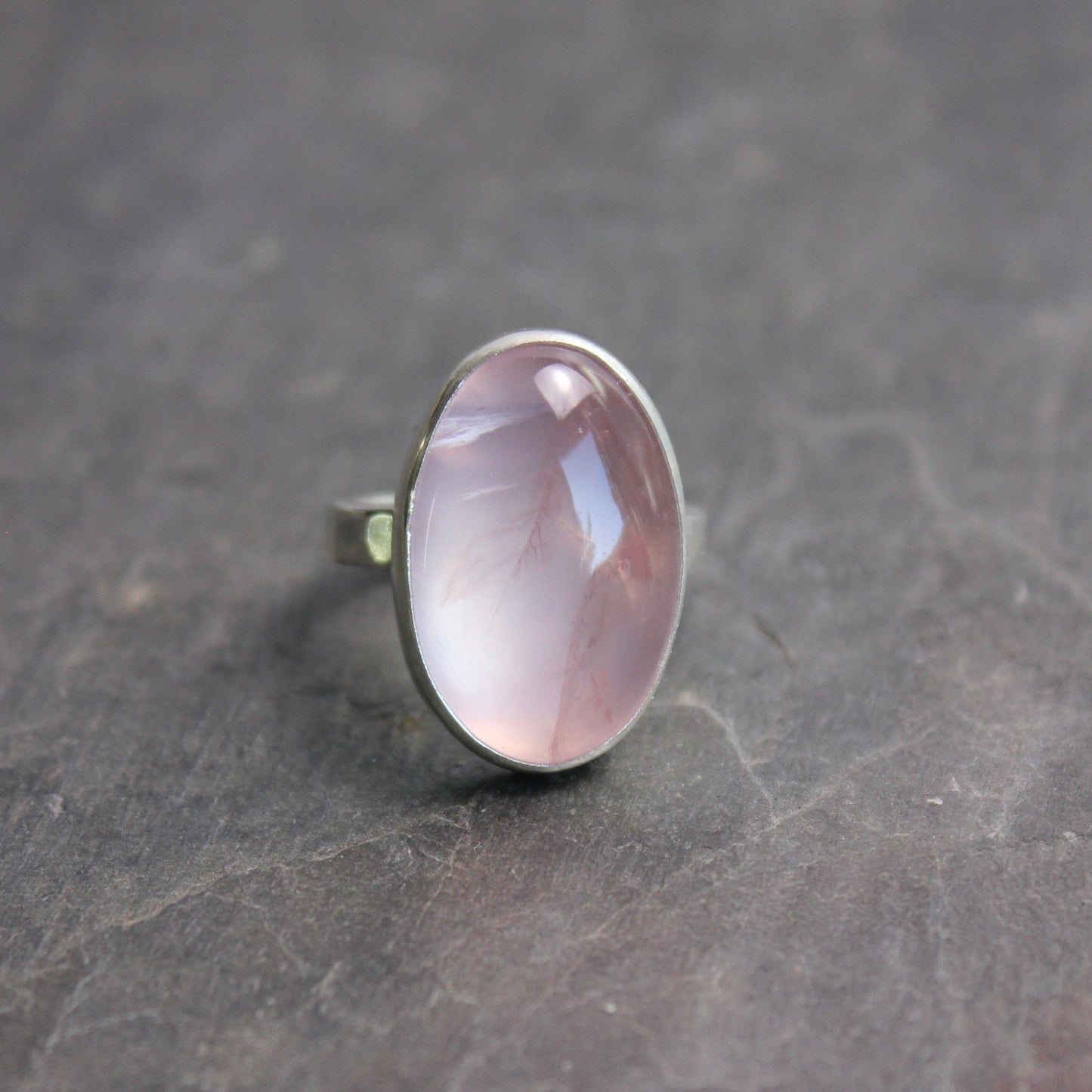 Rose Quartz Statement Ring Size 7 | Handmade Sterling Silver | Pink Gemstone