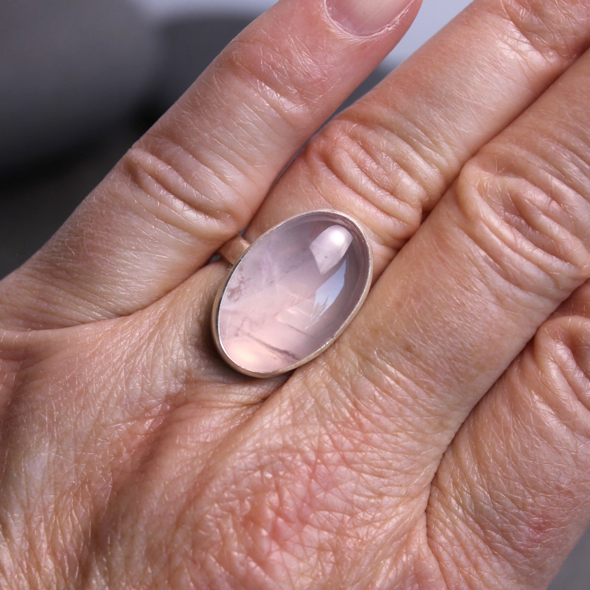 Rose Quartz Statement Ring Size 7 | Handmade Sterling Silver | Pink Gemstone