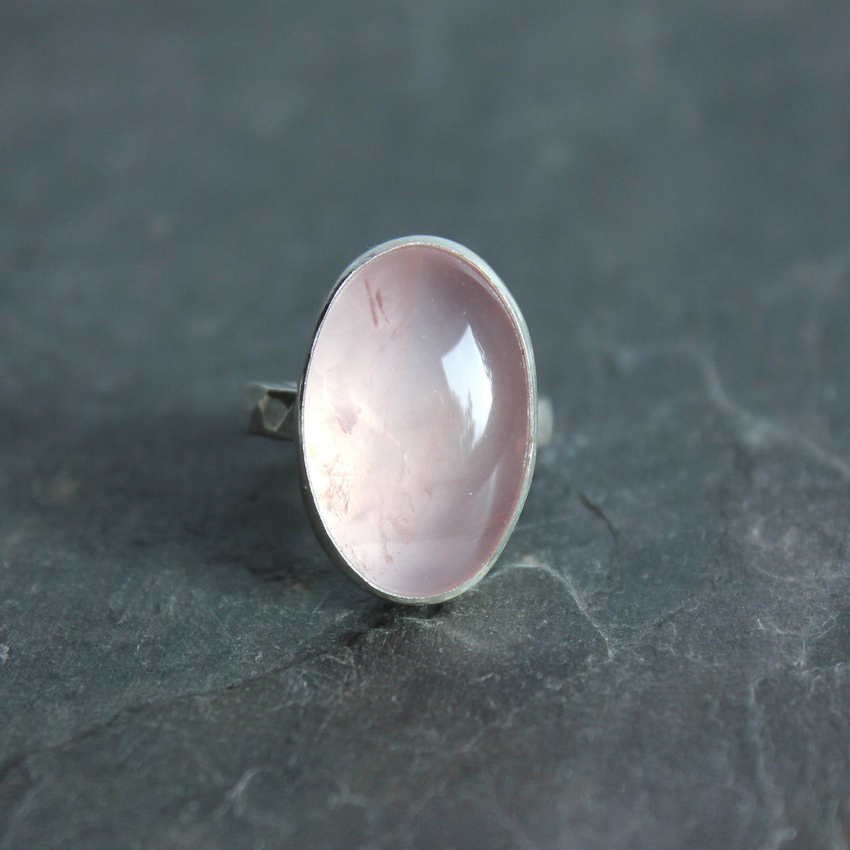 Rose Quartz Statement Ring Size 7 | Handmade Sterling Silver | Pink Gemstone