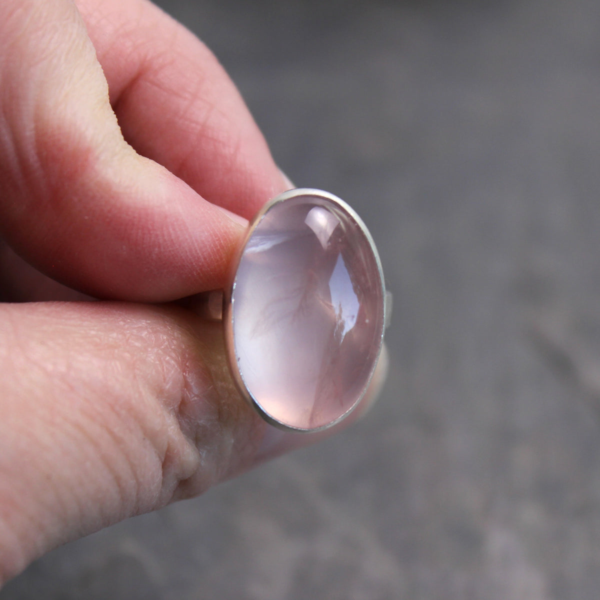 Rose Quartz Statement Ring Size 7 | Handmade Sterling Silver | Pink Gemstone