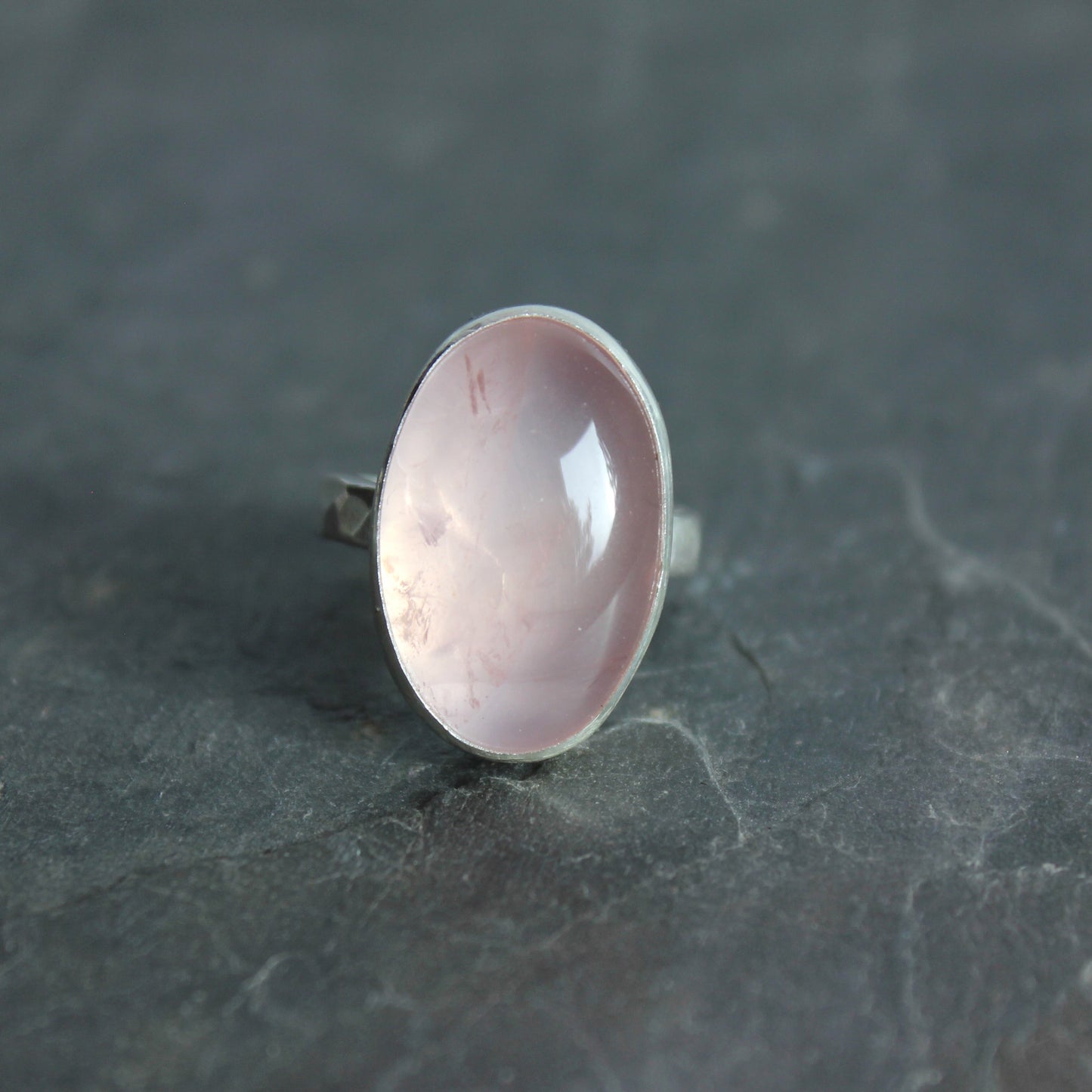 Rose Quartz Statement Ring Size 7 | Handmade Sterling Silver | Pink Gemstone