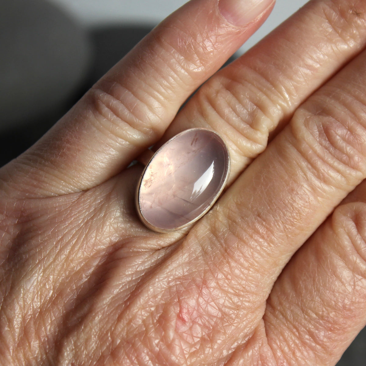Rose Quartz Statement Ring Size 7 | Handmade Sterling Silver | Pink Gemstone