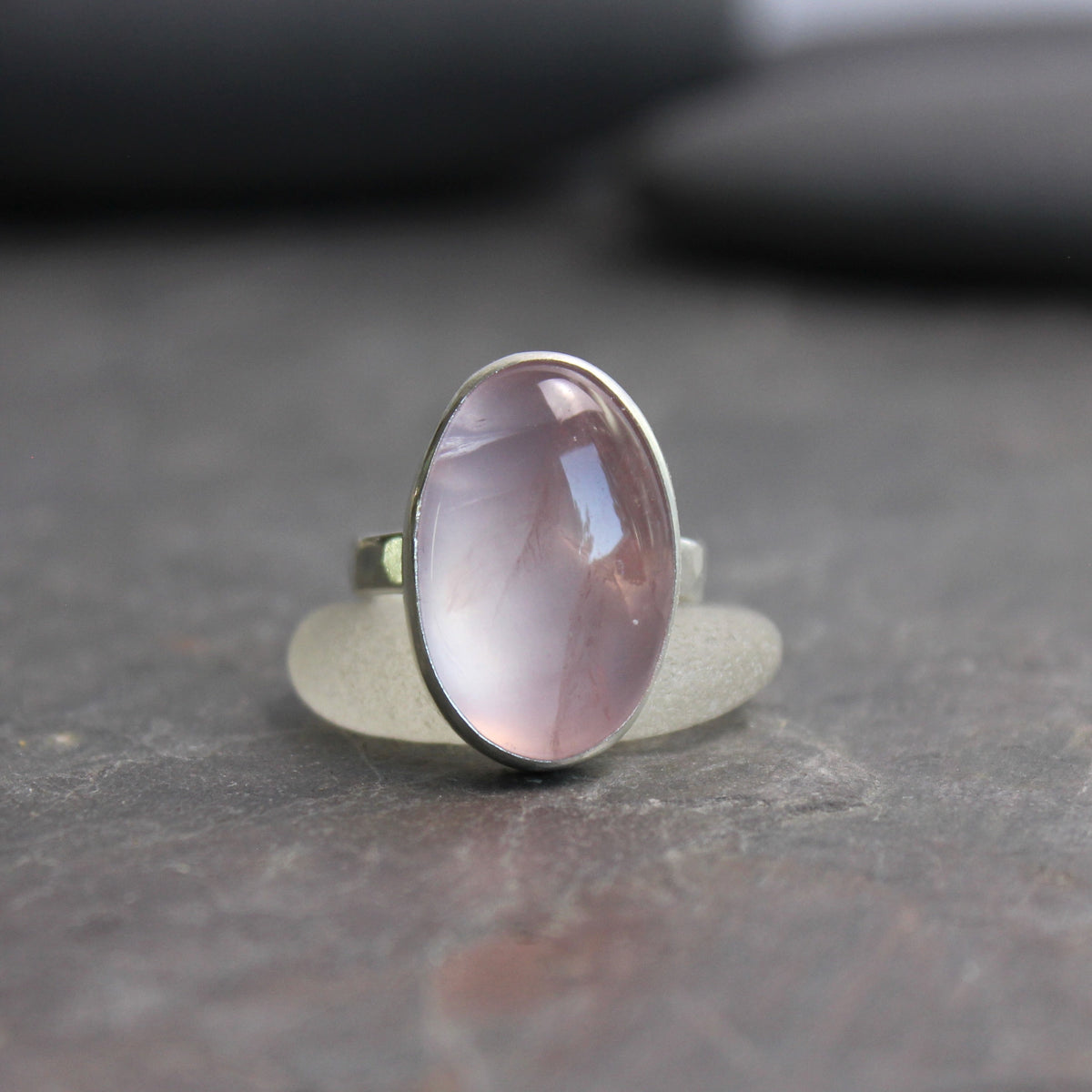 Rose Quartz Statement Ring Size 7 | Handmade Sterling Silver | Pink Gemstone