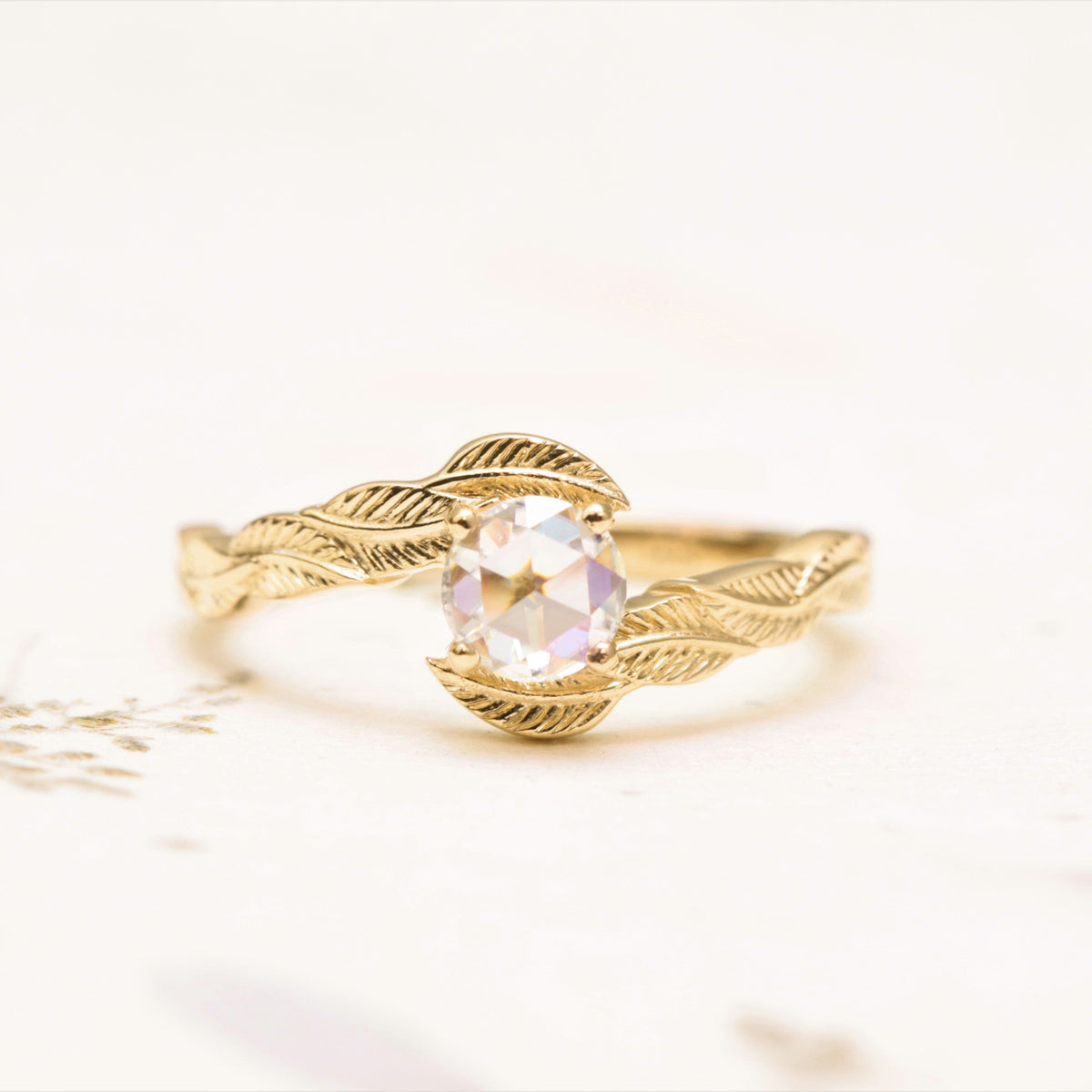 Moissanite Leaf Engagement Ring