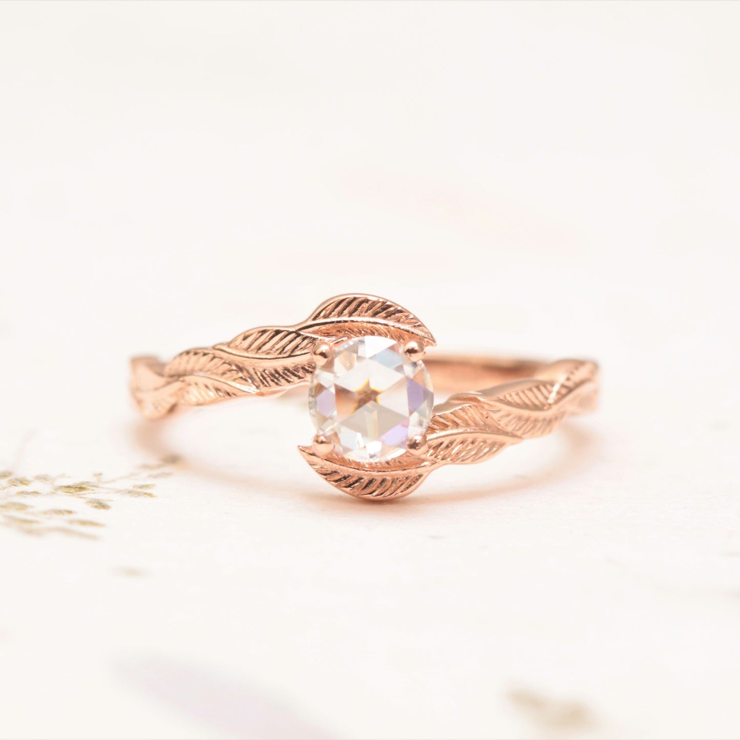 Moissanite Leaf Engagement Ring