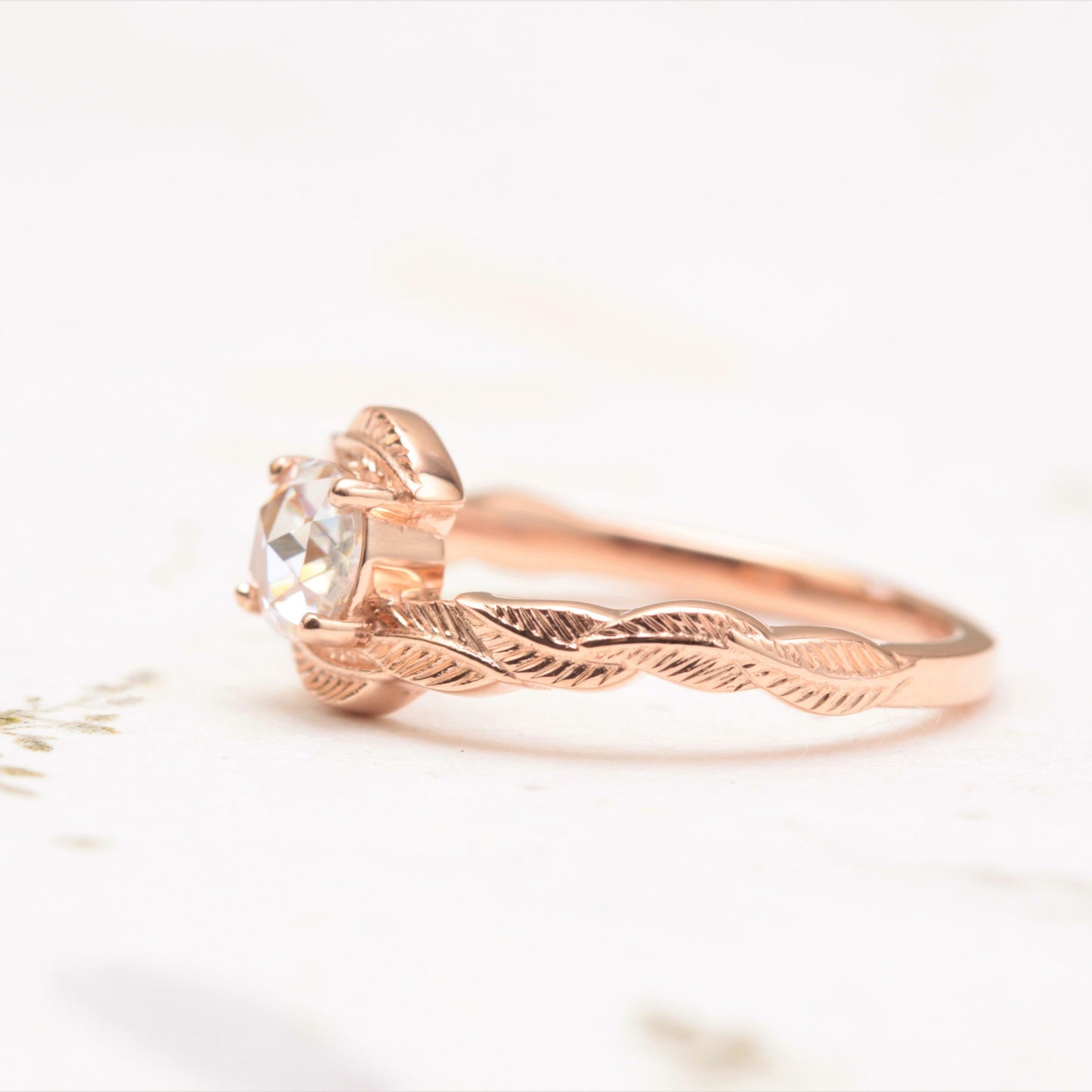 Moissanite Leaf Engagement Ring