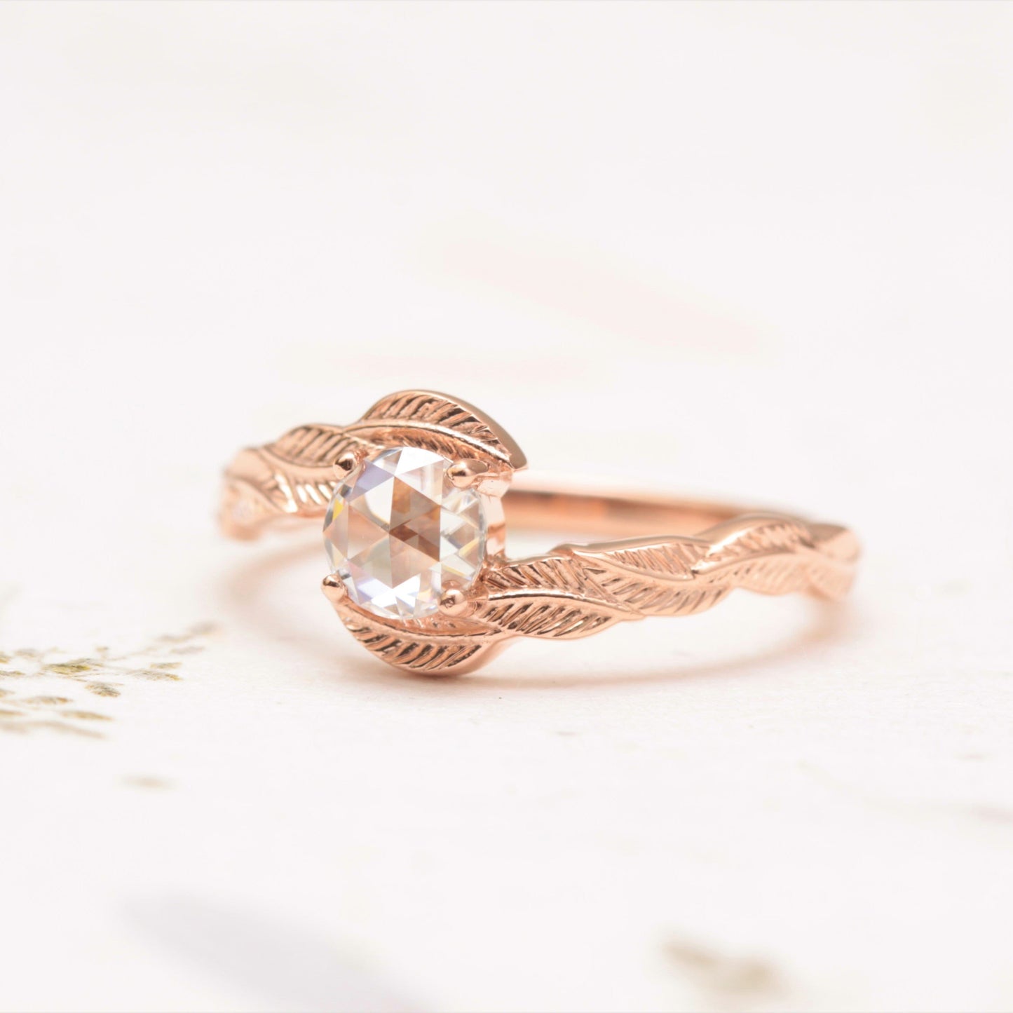 Moissanite Leaf Engagement Ring