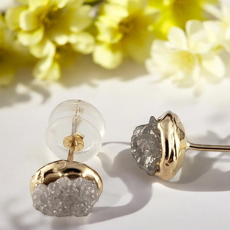 Rough Diamond Bezel Post Earrings in Gold