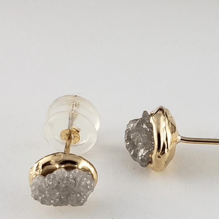 Rough Diamond Bezel Post Earrings in Gold