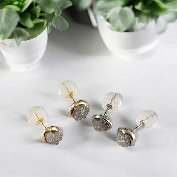 Rough Diamond Bezel Post Earrings in Gold