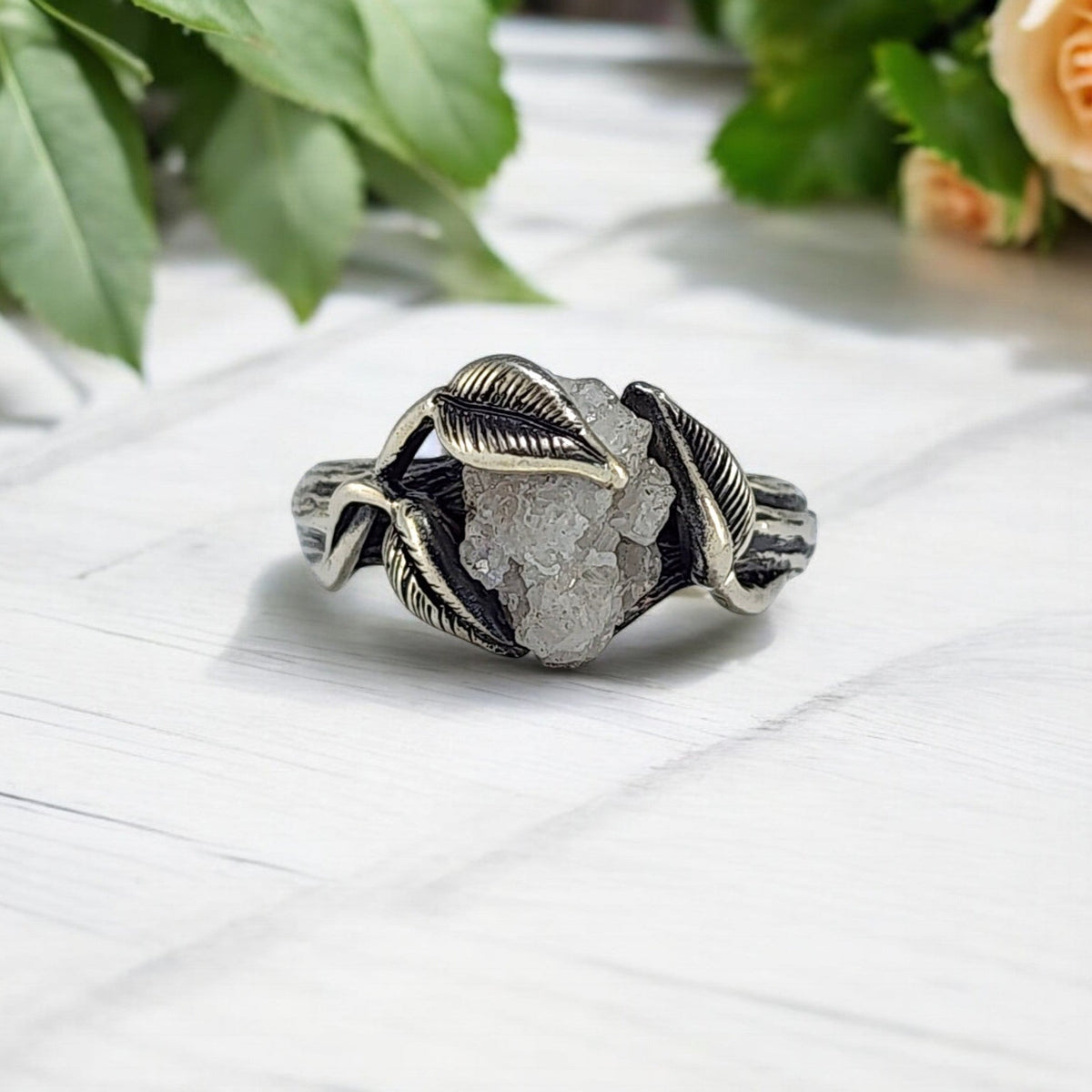 Rough Diamond Leaf Engagement Ring