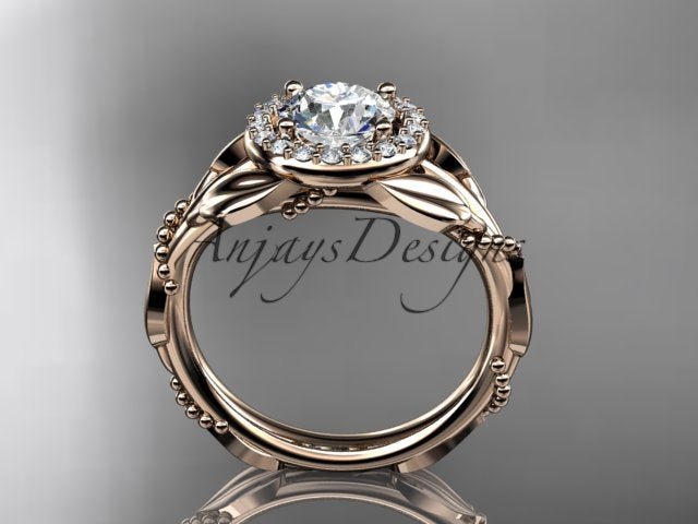 1 Carat Round Brilliant Lab Grown Diamond Nature Inspired Engagement Ring Leaf Vine CVD Diamond Ring