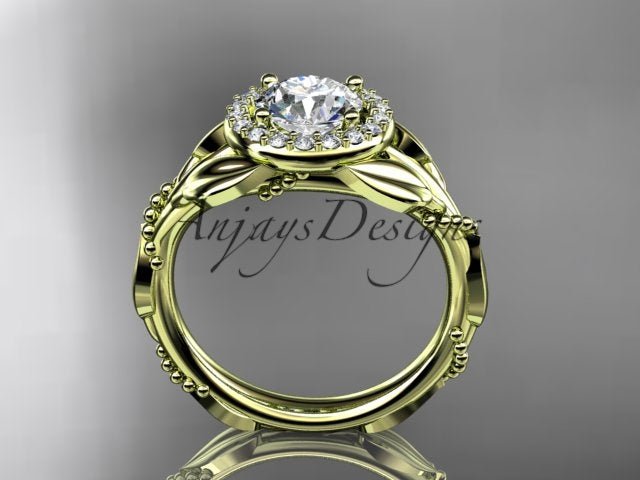 1 Carat Round Brilliant Lab Grown Diamond Nature Inspired Engagement Ring Leaf Vine CVD Diamond Ring