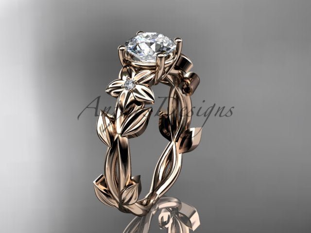 Round Diamond Nature Inspired Engagement Ring Lab Grown Diamond Unique Wedding Rings