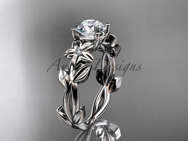 Round Diamond Nature Inspired Engagement Ring Lab Grown Diamond Unique Wedding Rings
