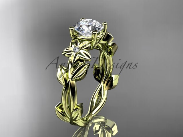Round Diamond Nature Inspired Engagement Ring Lab Grown Diamond Unique Wedding Rings