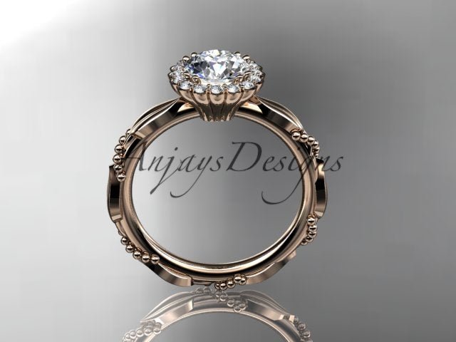 1 Carat Round Lab Grown Diamond Nature Inspired Engagement Ring Leaf Proposal Ring Beaded Ring
