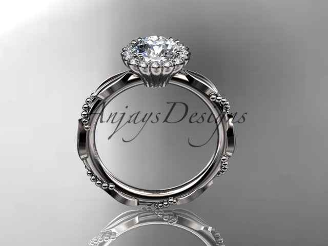 1 Carat Round Lab Grown Diamond Nature Inspired Engagement Ring Leaf Proposal Ring Beaded Ring