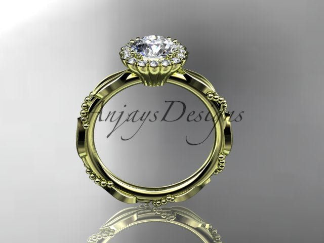 1 Carat Round Lab Grown Diamond Nature Inspired Engagement Ring Leaf Proposal Ring Beaded Ring