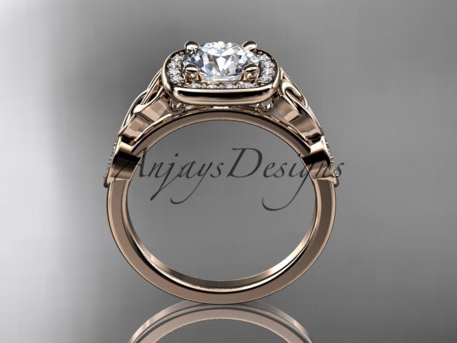 Celtic Engagement Ring 1 CT Round Lab Grown Diamond Halo Ring CVD Diamond