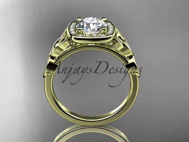 Celtic Engagement Ring 1 CT Round Lab Grown Diamond Halo Ring CVD Diamond