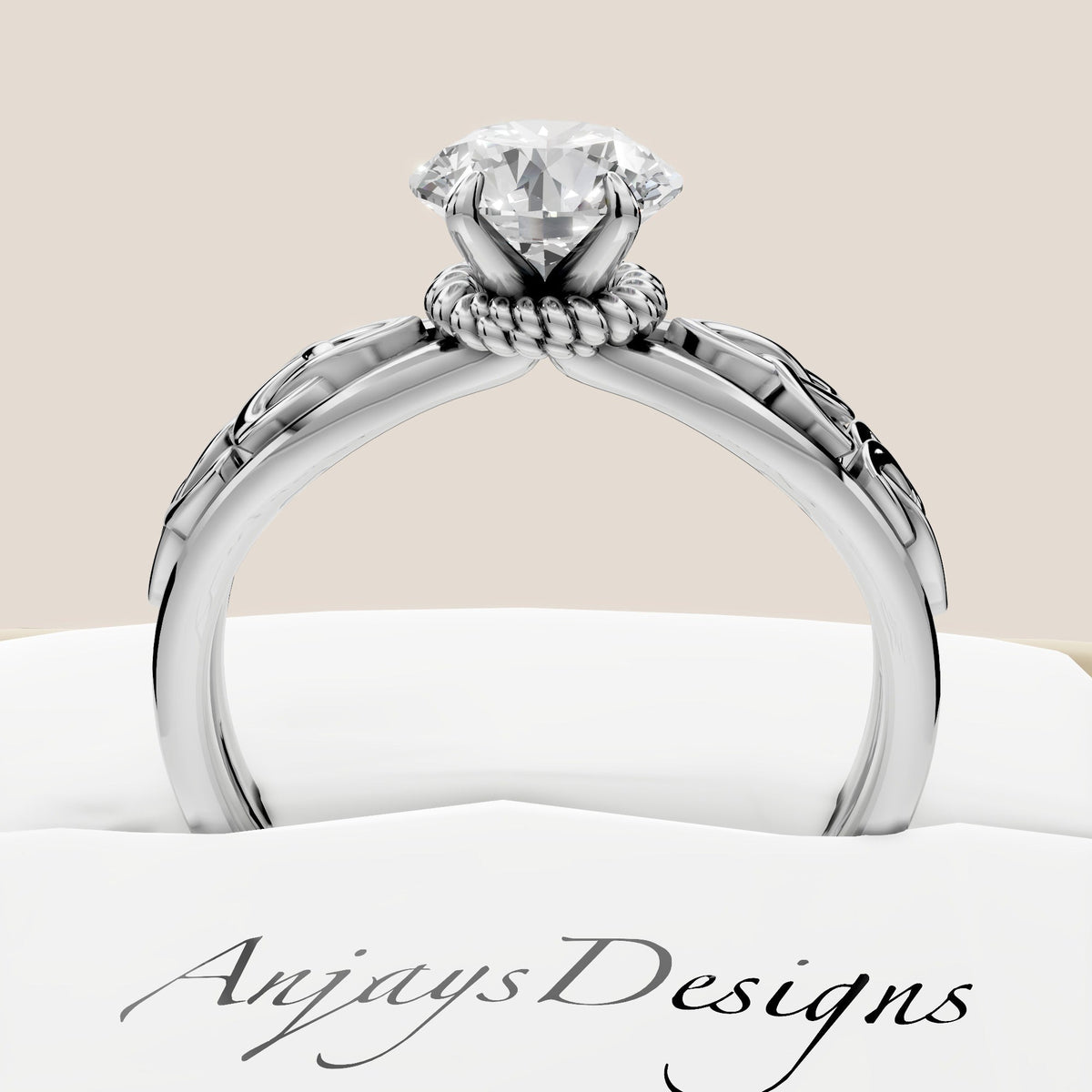 Celtic Engagement Ring 2 Carat Round Lab Grown Diamond Trinity Knot Wedding Ring Triquetra Diamond Ring