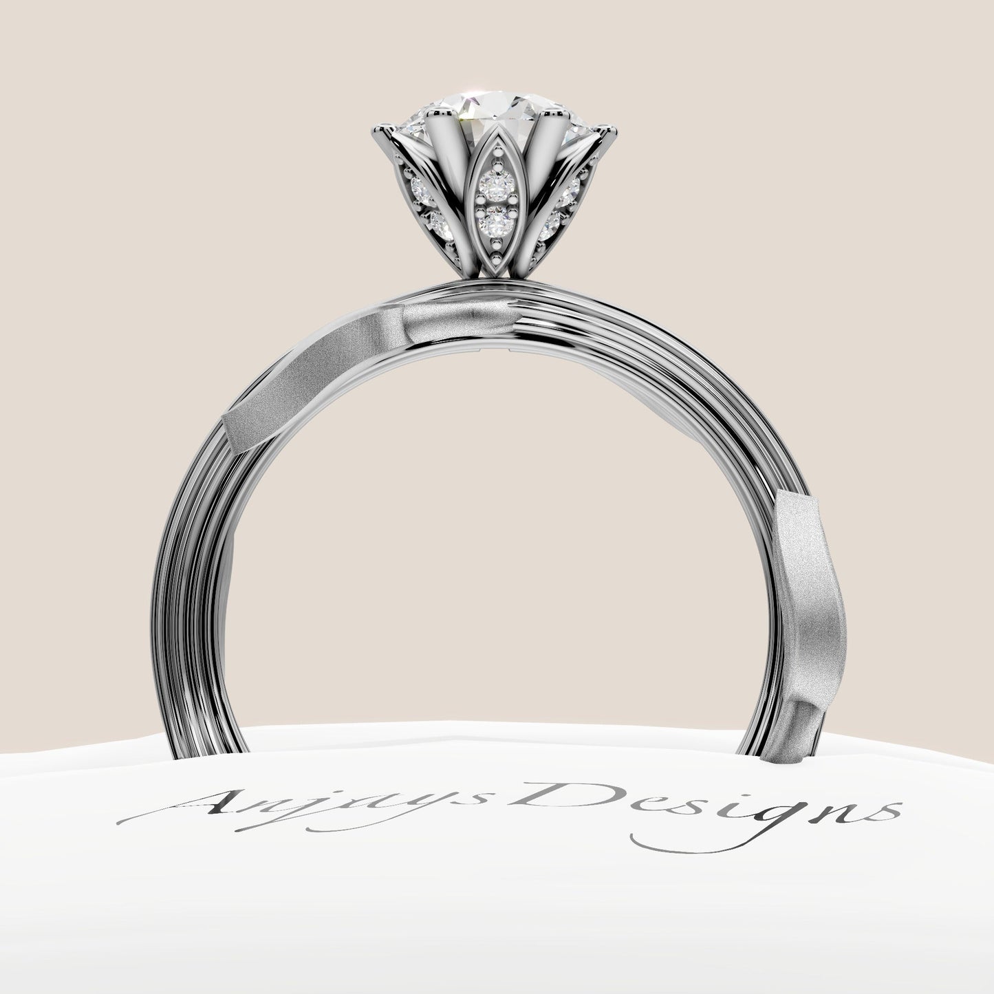 Nature Inspired Dainty Engagement Ring 1 Carat Round Lab Grown Diamond D VS1 IGI Certified