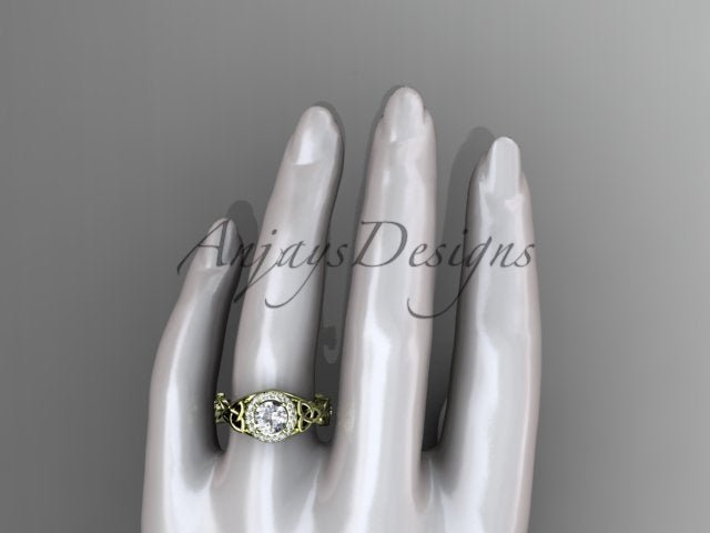 1 Carat Round Lab Grown Diamond Ring Celtic Halo Nature Inspired Engagement Ring