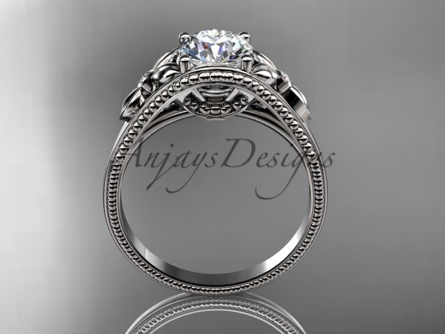 1 Carat Lab Grown Diamond Round Engagement Ring Nature Inspired Leaf and Vine Ring