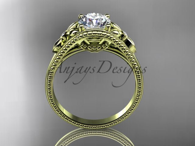 1 Carat Lab Grown Diamond Round Engagement Ring Nature Inspired Leaf and Vine Ring