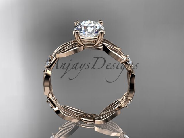 1 Carat Round Lab Grown Diamond Engagement Ring Nature Inspired Leaf and Vine Wedding Ring