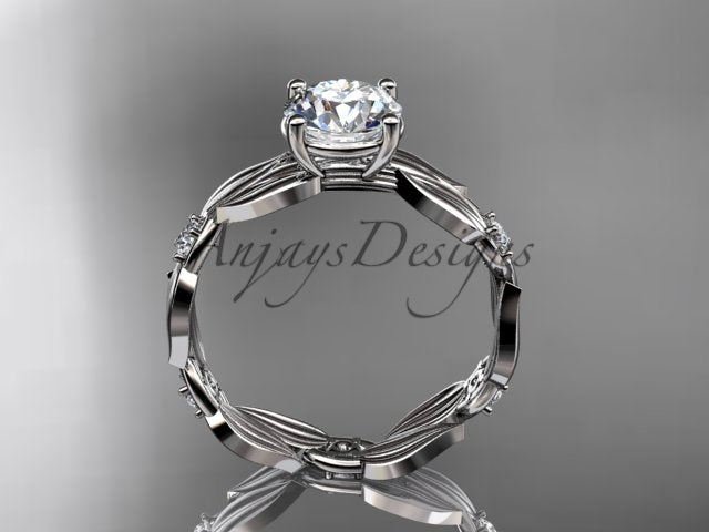 1 Carat Round Lab Grown Diamond Engagement Ring Nature Inspired Leaf and Vine Wedding Ring
