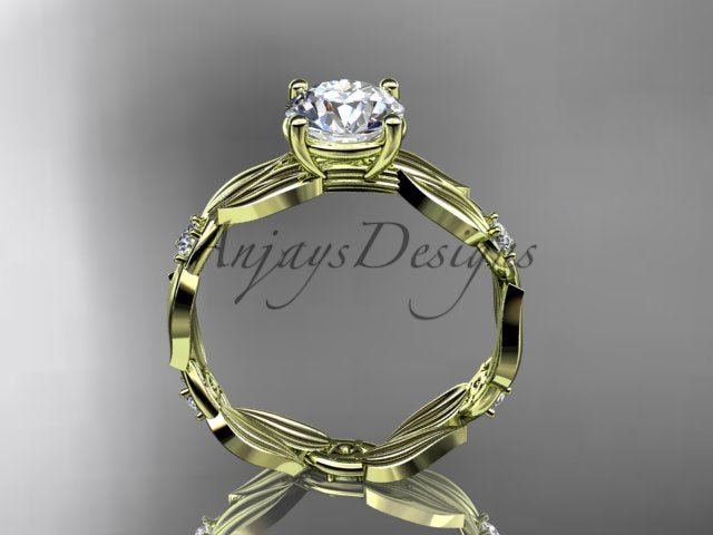 1 Carat Round Lab Grown Diamond Engagement Ring Nature Inspired Leaf and Vine Wedding Ring