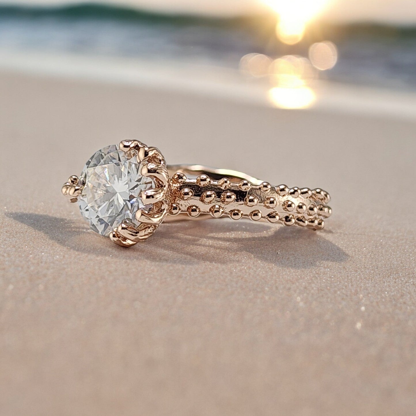 Round Moissanite Beach Style Wedding