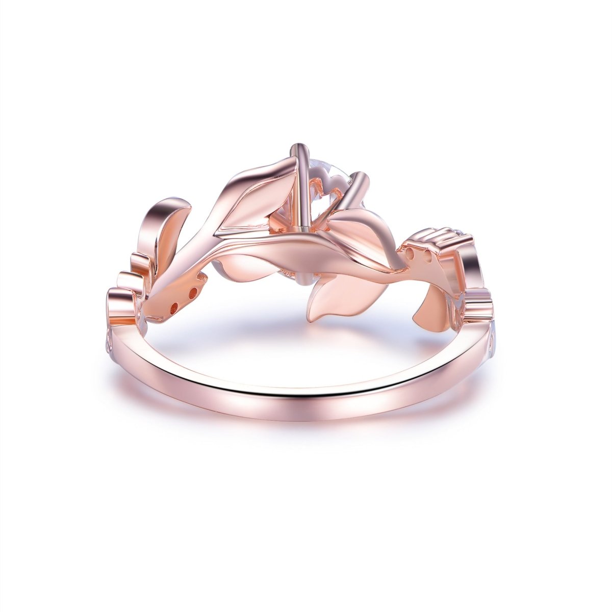 Round Moissanite Engagement Leaf Ring 14K Gold