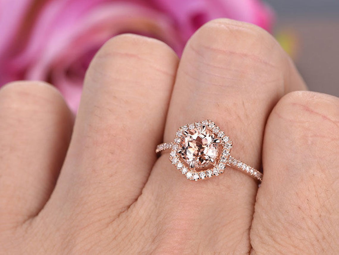 Custom Round Moonstone Diamond Halo Ring