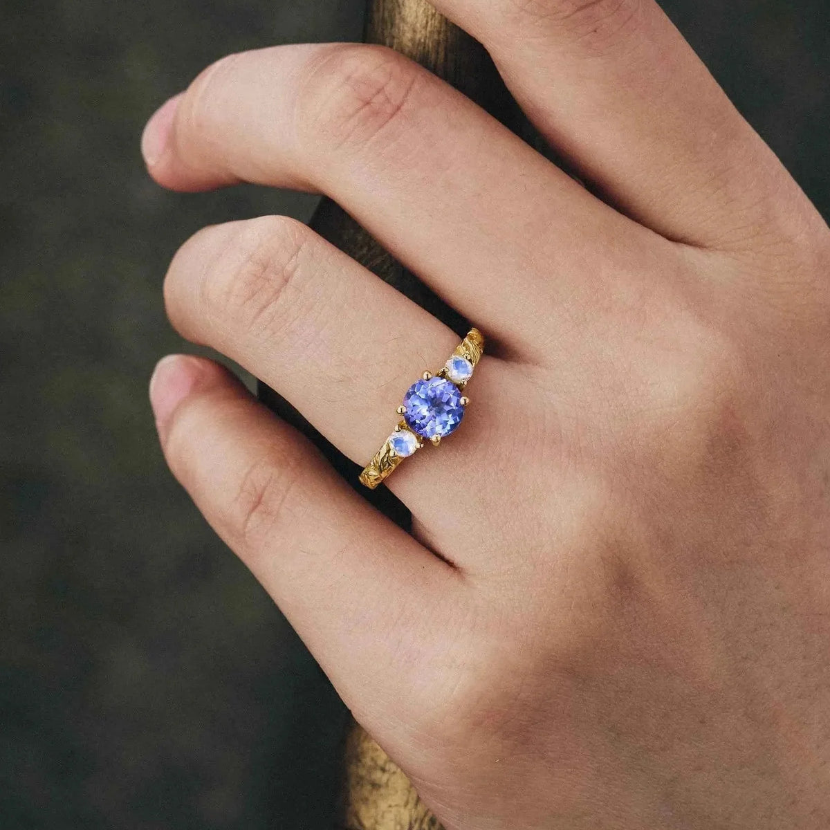 Selene’s Deep | Round Tanzanite & Moonstone Cluster Ring