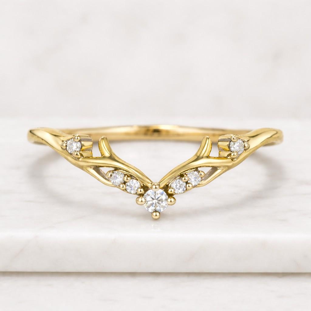 Nature Inspired Curved Moissanite Wedding Band in 14K Rose Gold