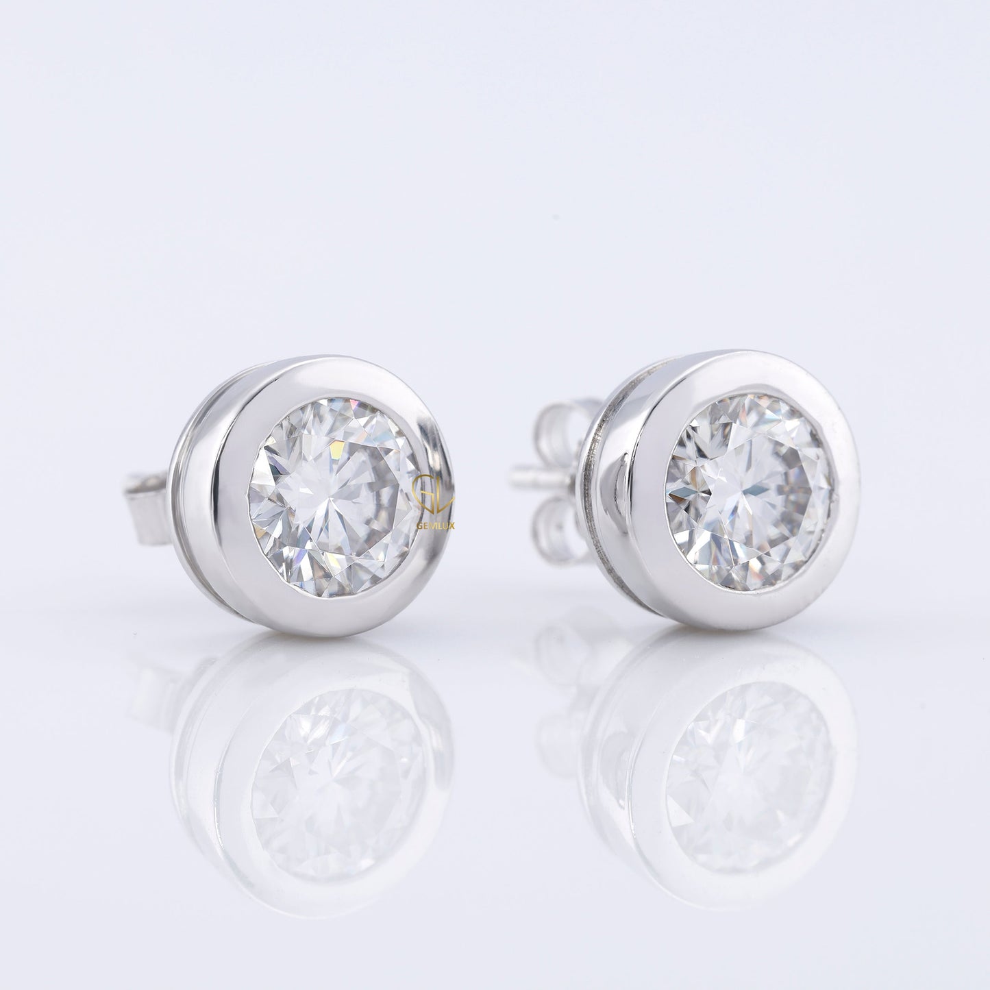 Bezel Set Round Cut Moissanite Stud Earrings