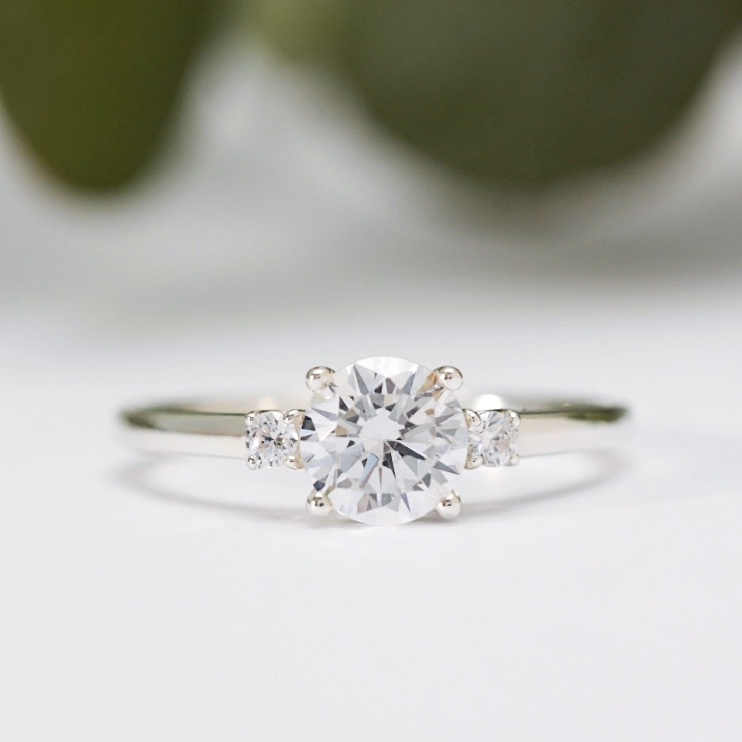 Round Moissanite Trilogy Ring