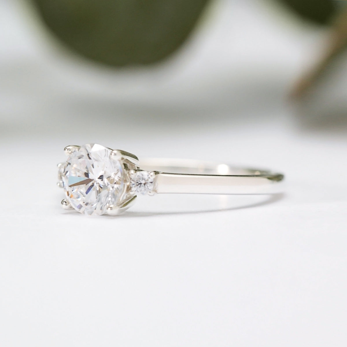 Round Moissanite Trilogy Ring