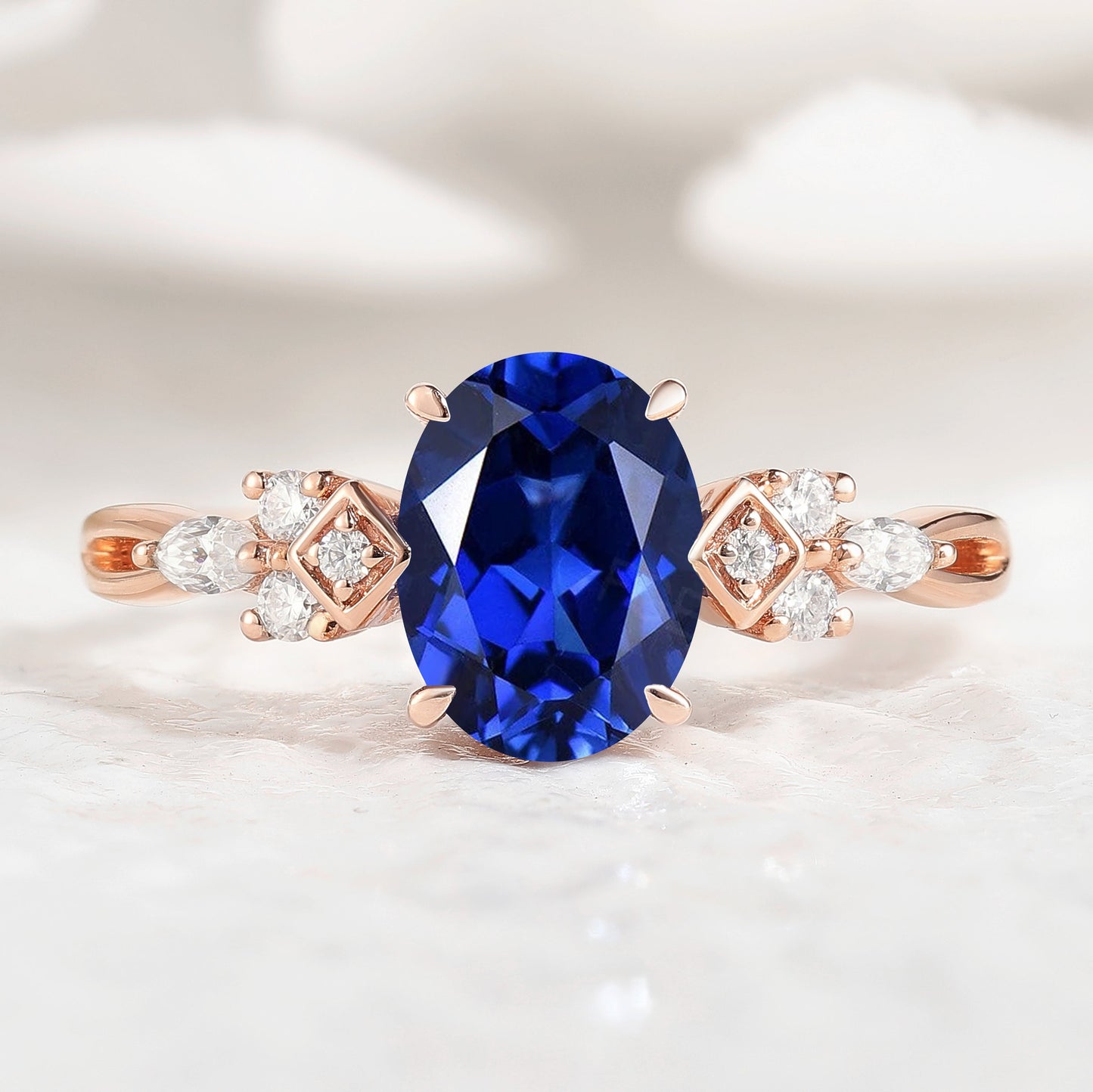 Oval Cut Royal Blue Sapphire Engagement Ring
