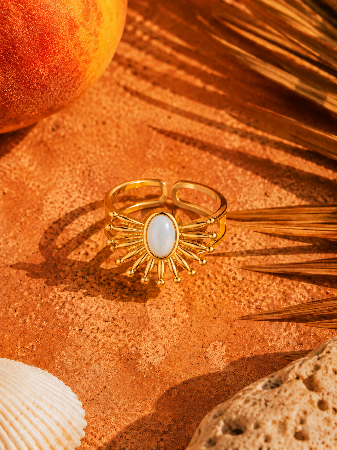 Bague SOLÉA | Soleil Opale & Or 24k Ajustable – Univers Solaire